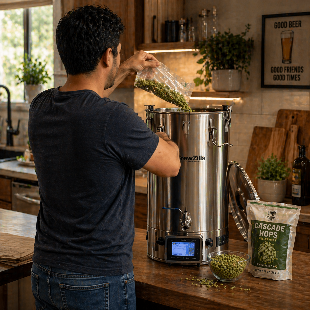 The Hoptimist home brewery in action.